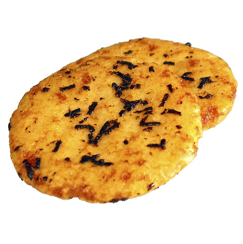 Ryzove krekry - Bin Bin Rice Crackers, Ø cca 7 cm, ochucene morskymi rasami a sojovou omackou - 135 g - Taska