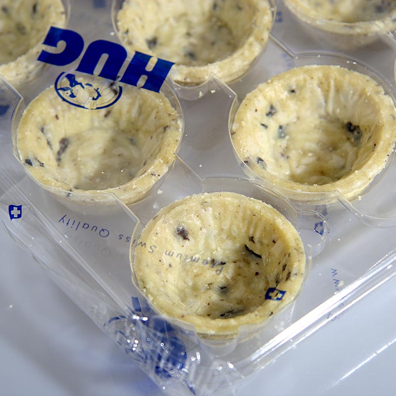 Mini atistirmalik tartletler, zeytinli ve biberiyeli hamur, yuvarlak, Ø 4,2 cm, tuzlu - 1,02 kg, 160 adet - Karton