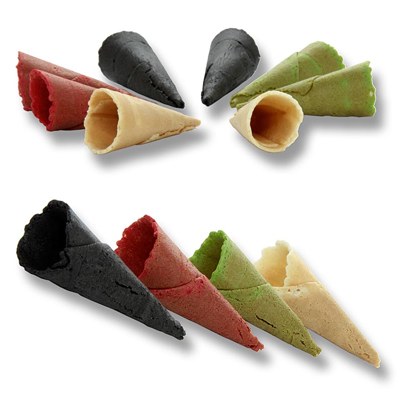 Mini croissanty Basic, neutralni, cervena, zelena, cerna, Ø 2,5 x 7,5 cm, s drzakem na vafle - 385 g, 96 kusu - Lepenka