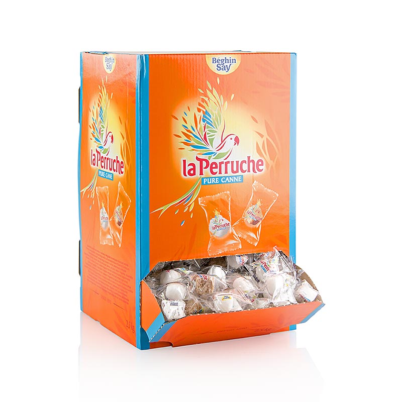 Kocke smedeg i bijelog secera od trske, pojedinacno umotane, u kutiji za izlaganje, La Perruche - 2,5 kg - Karton