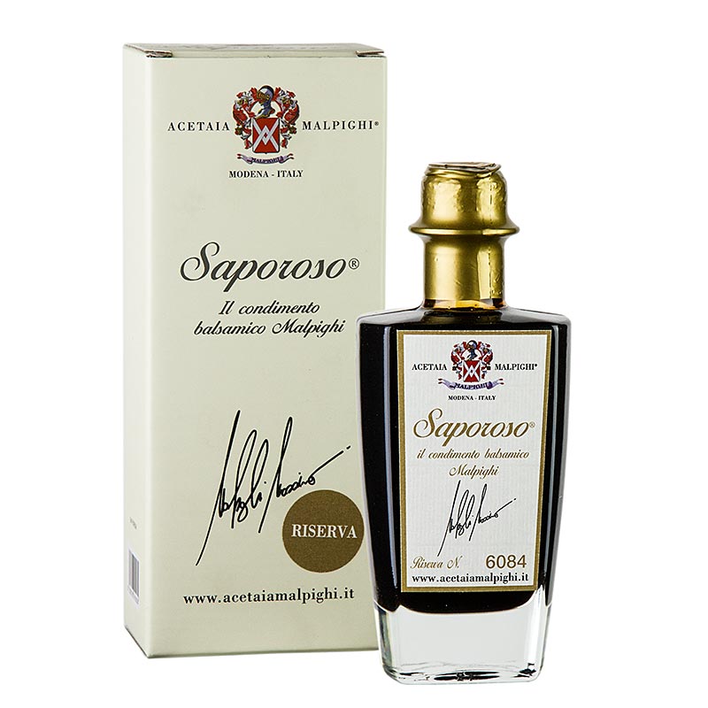 Przyprawa balsamiczna Saporoso Riserva, 8 lat, drewno debowe i akacjowe, Malpighi - 200ml - Butelka