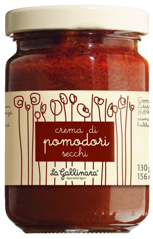 Crema di pomodori secchi, krem z suszonych pomidorow, La Gallinara - 130g - Szklo Crema di pomodori secchi, krem z suszonych pomidorow, La Gallinara - 130g - Szklo