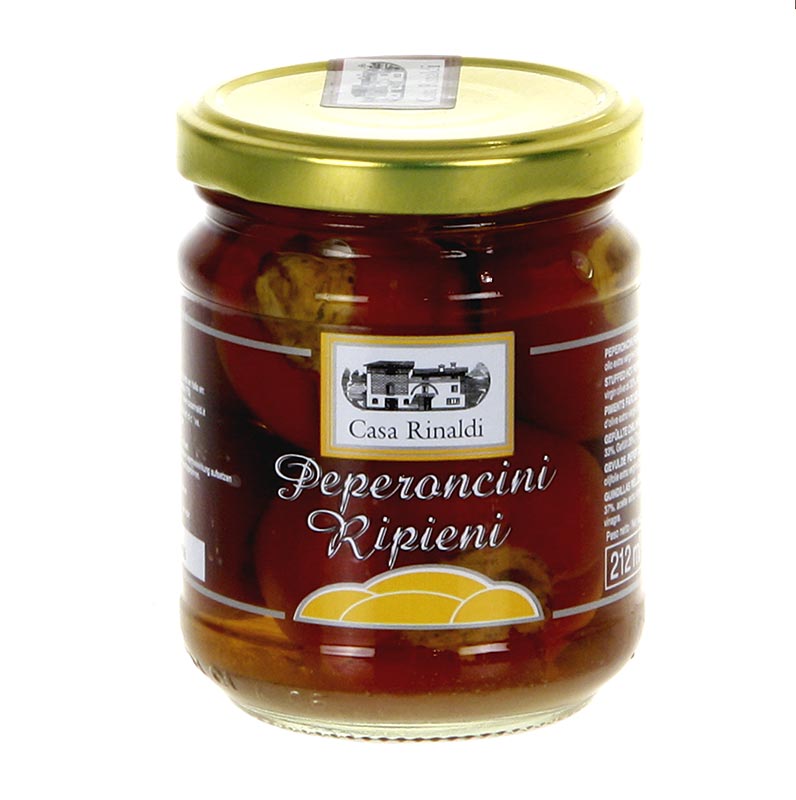 Syltede fyldte pepperoncini, kirsebaerpeber med tuncreme, Casa Rinaldi - 190 g - Glas