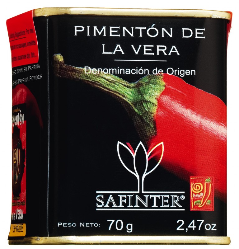 Pimenton de la Vera DO, picante, fustolt spanyolpaprika, por, forro, safinter - 70g - tud