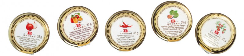 Mini umaci za sir, poklon set, Salse dolci assortite, vasi mini, Apicoltura Brezzo - 5 x 35 g - postaviti Mini umaci za sir, poklon set, Salse dolci assortite, vasi mini, Apicoltura Brezzo - 5 x 35 g - postaviti