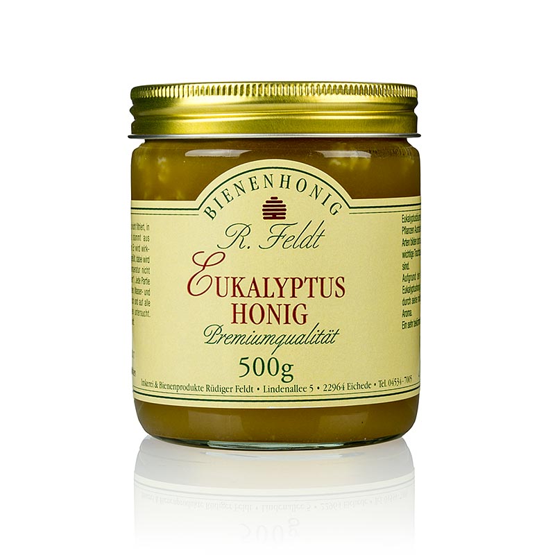 Miel d`eucalyptus, Argentine, leger, cremeux, legerement epice Apiculture Feldt - 500g - Verre