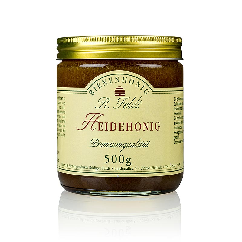 Heather honey, dark, creamy, aromatic, typically strong from the Feldt beekeeping department - 500g - Glass
