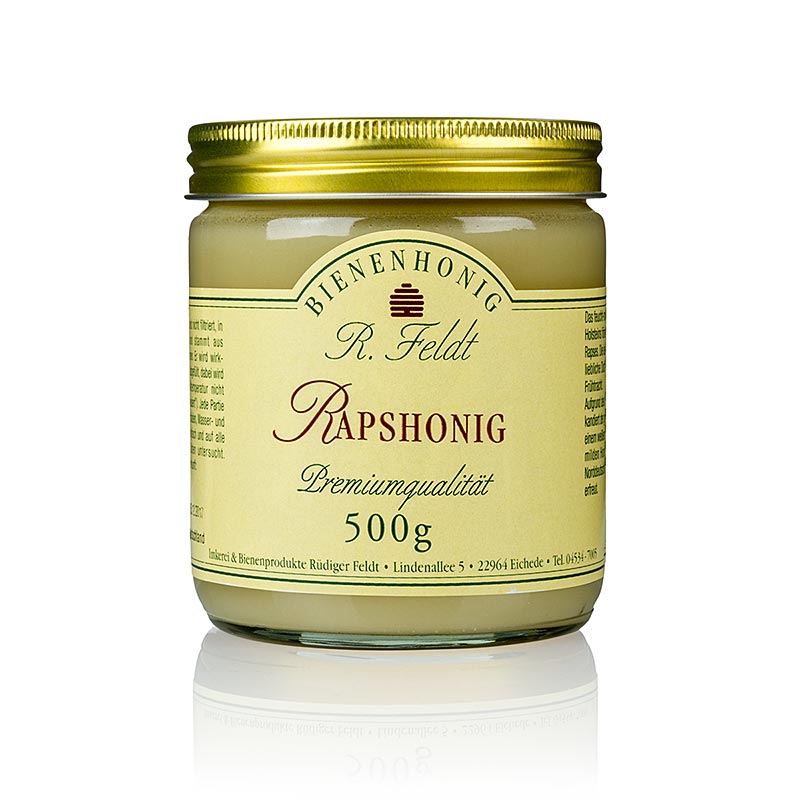 Rapeseed honey, Northern Germany, white, creamy, fine floral, mild Feldt beekeeping - 500g - Glass