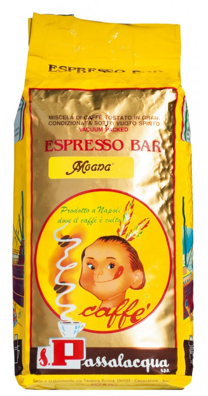 Moana Caffe in grani, 100% Arabica, fasole, Passalacqua - 1.000 g - sac