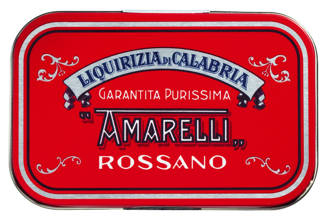 Liquirizia lattina rossa, kucuk parcalar halinde saf, meyan koku pastilleri kirmizi teneke, Amarelli - 12x40 gr - goruntulemek