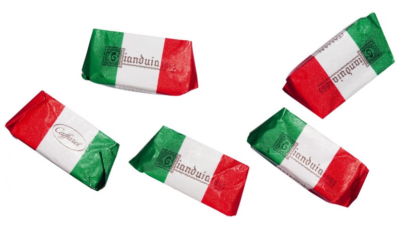 Gianduiotti classici tricolori, espositore, pralineji z lesnikovim nugatom, tricolor, display, Caffarel - 3.000 g - zaslon