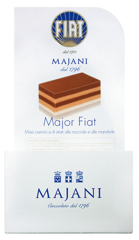 Major Fiat Classico, espositore, slojevita cokolada, krema od ljesnjaka i badema, Majani - 56 x 20 g - prikaz