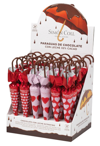 Sombrilla Hearts, izlozak, cokoladni kisobrani, izlog, Simon Coll - 30 x 35 g - prikaz