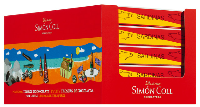 Latas de Sardinas, display, sardine cu ciocolata cu lapte, display, Simon Coll - 18 x 24 g - afisa