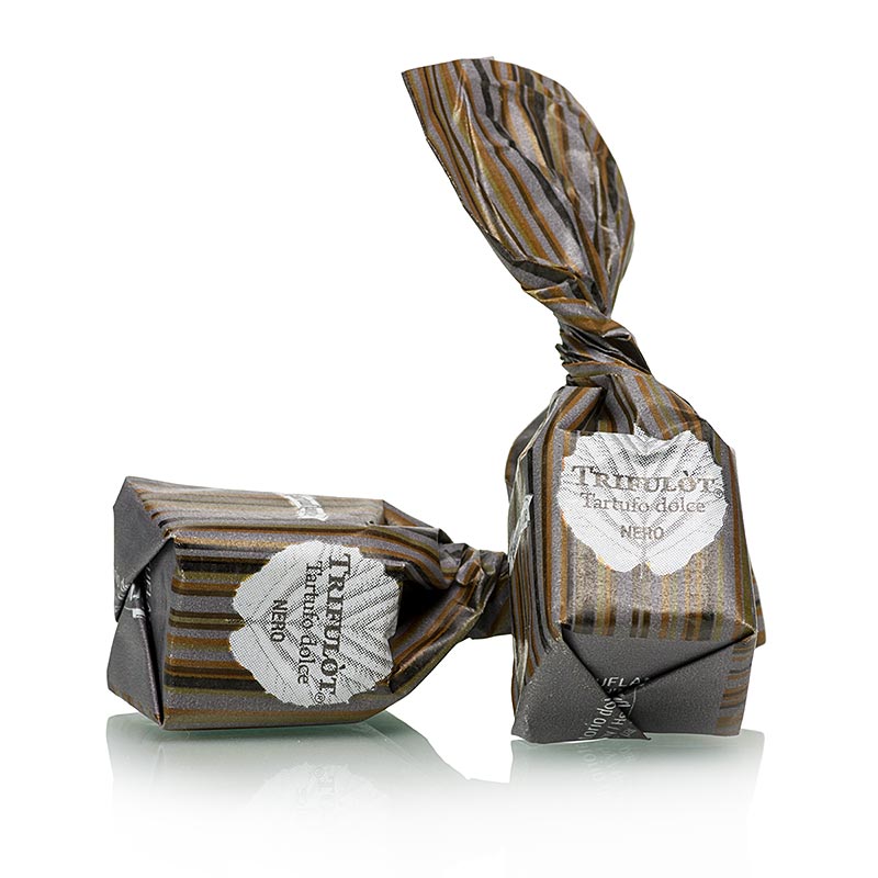 Mini hluzovkove pralinky od Tartuflanghe Tartufo Dolce di Alba NERO a 7g, hnedy pasikavy papier - 500 g - taska Mini hluzovkove pralinky od Tartuflanghe Tartufo Dolce di Alba NERO a 7g, hnedy pasikavy papier - 500 g - taska