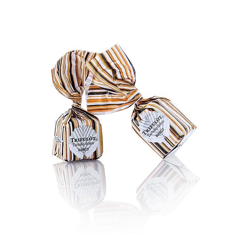 Mini hluzovkove pralinky z Tartuflanghe Tartufo Dolce di Alba BIANCO biela cokolada a 7g, bezovy pasikavy papier - 500 g - taska Mini hluzovkove pralinky z Tartuflanghe Tartufo Dolce di Alba BIANCO biela cokolada a 7g, bezovy pasikavy papier - 500 g - taska