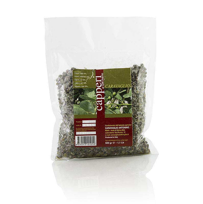 Capere Liliput Ø 7-8mm, sortate manual, murate uscate, in sare de mare, Caravaglio - 500 g - sac Capere Liliput Ø 7-8mm, sortate manual, murate uscate, in sare de mare, Caravaglio - 500 g - sac