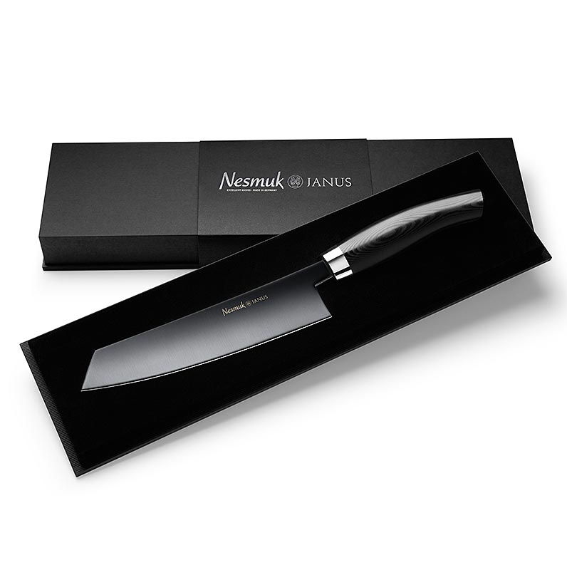 Kucharsky noz Nesmuk Janus 5.0, 180 mm, objimka z nehrdzavejucej ocele, cierna rukovat Micarta - 1 kus - box Kucharsky noz Nesmuk Janus 5.0, 180 mm, objimka z nehrdzavejucej ocele, cierna rukovat Micarta - 1 kus - box