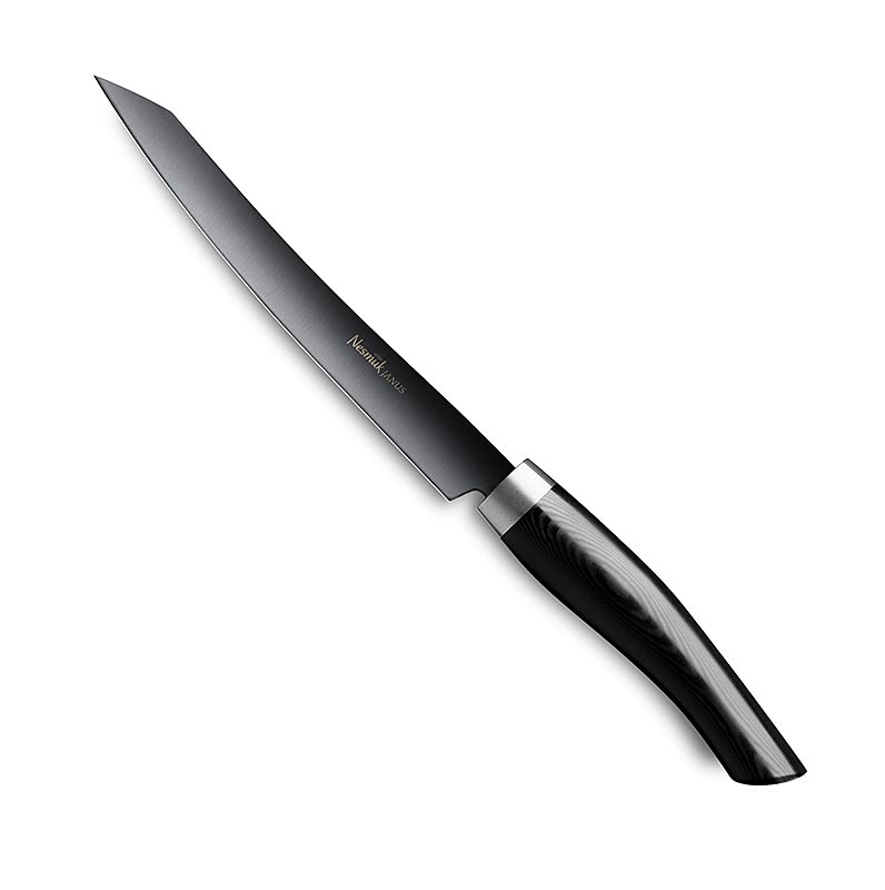 Slicer Nesmuk Janus 5.0, 160 mm, manson din otel inoxidabil, maner Micarta negru - 1 bucata - cutie