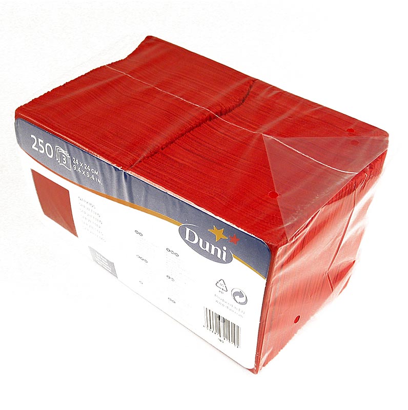 Serwetki koktajlowe 3-warstwowe, czerwone, 24x24cm, zlozenie 1/4 - 250 sztuk - folia