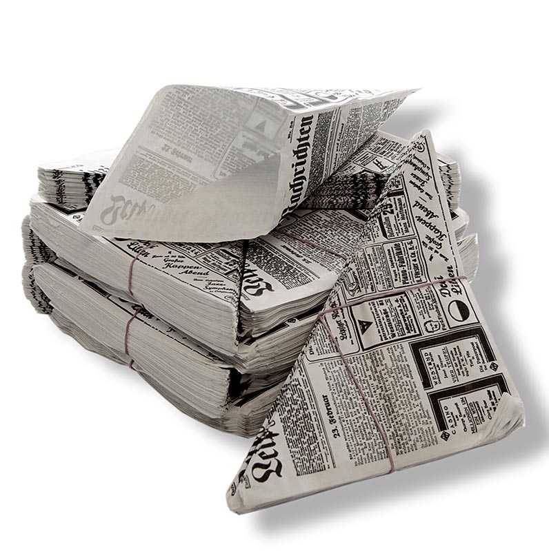 Jednokratne vrecice za ribu i krumpirice / pomfrit, s printom novina, 21 cm - 1.050 komada - Karton