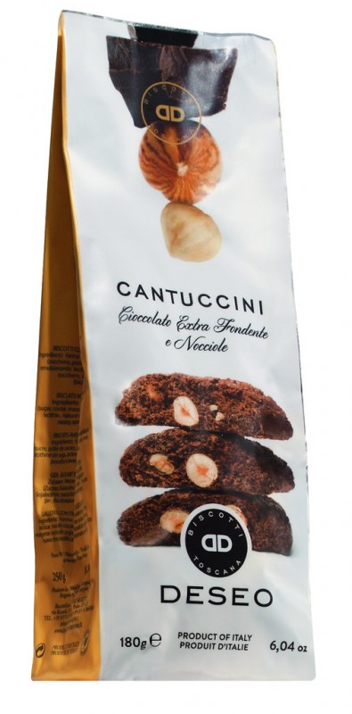 Cantuccini cioccolato e nocciola, sacch., Cantuccini ciocolata + alune, Deseo - 180 g - sac