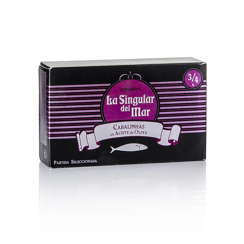 Caballitas de macrou, intreg, mic, in ulei de masline, La Singular del Mar - 120 g - poate sa Caballitas de macrou, intreg, mic, in ulei de masline, La Singular del Mar - 120 g - poate sa