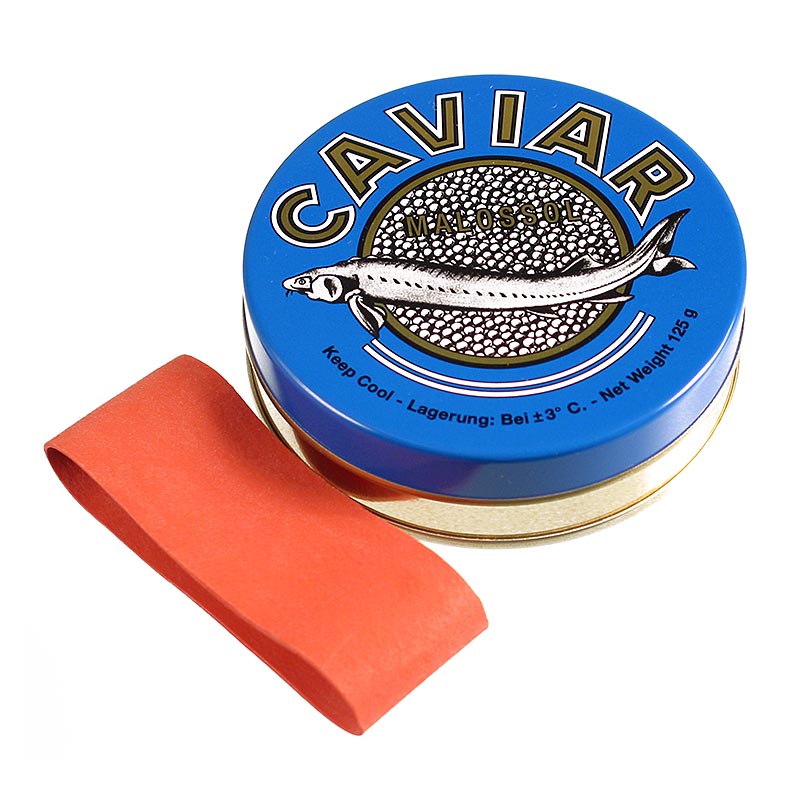 Plechovka na kaviar - tmavomodra, s gumenym uzaverom, Ø 8 cm, na 125 g kaviaru - 1 kus - Volny