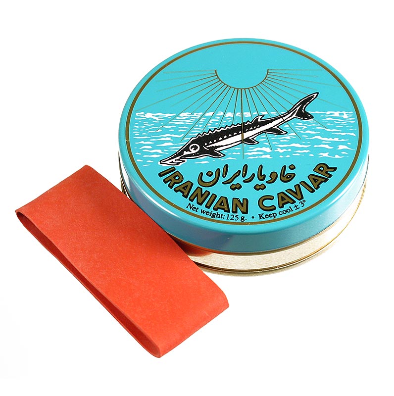 Plechovka na kaviar - svetlomodra, s gumenym uzaverom, Ø 8 cm, na 125 g kaviaru - 1 kus - Volny