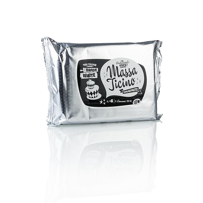 Massa Ticino - topping pentru tort, Bride White, vegan, fara AZO, Carma - 1 kg - ambalaj Massa Ticino - topping pentru tort, Bride White, vegan, fara AZO, Carma - 1 kg - ambalaj