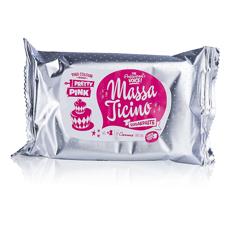 Massa Ticino 250 g, preliv za torte, Pretty Pink, veganski, brez AZO, Carma - 250 g - paket