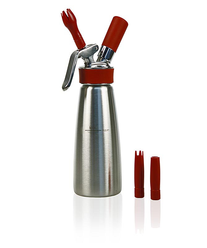 Espuma - Sprayer, Gourmet Whip Plus, komplet, mat rustfrit stål, 1 liter, rød - 1 stk - karton