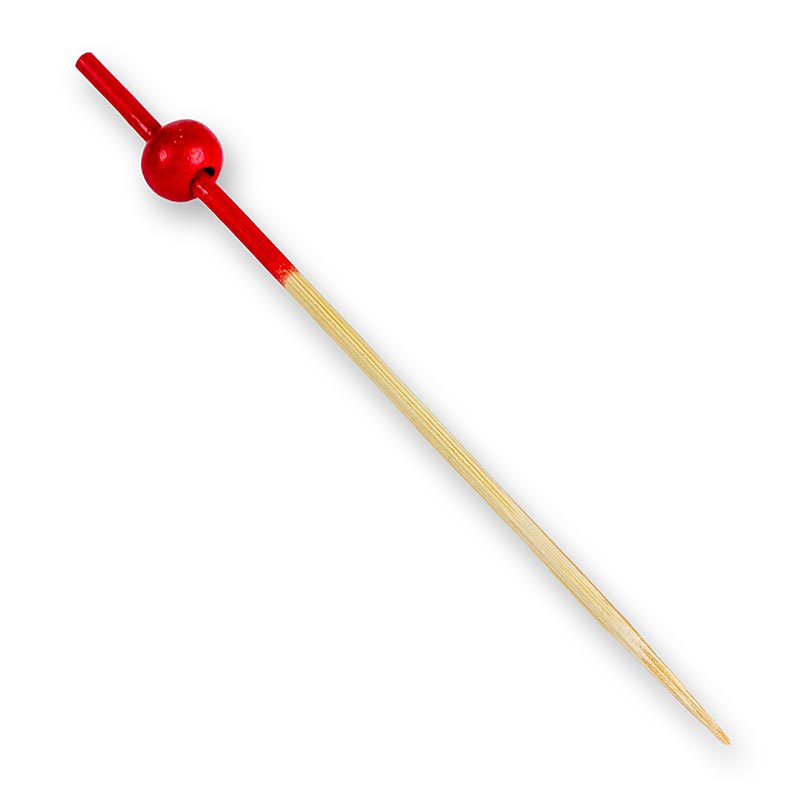 Drewniane szaszlyki - z czerwona koncowka i czerwona kulka, 9 cm - 100 kawalkow - torba