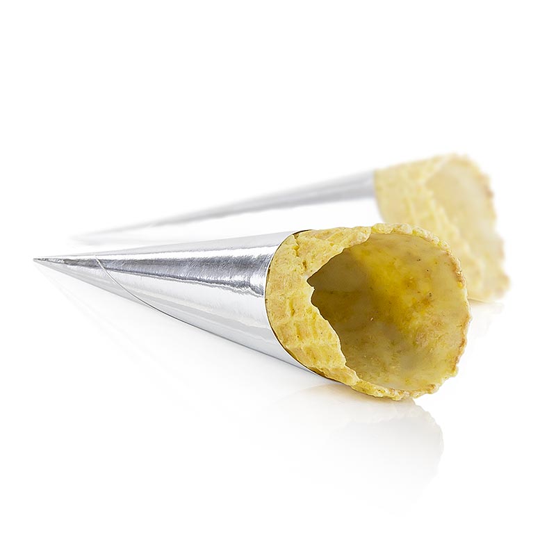 Vaffelcroissant curry, belagd, Ø 30 x 80 mm h - 900g, 83 stycken - Kartong Vaffelcroissant curry, belagd, Ø 30 x 80 mm h - 900g, 83 stycken - Kartong