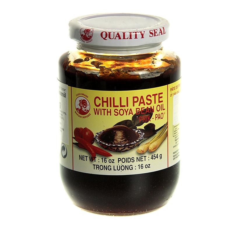 Chili paste - Nam Prik Pao, with soy, Cock Brand - 454 g - Glass