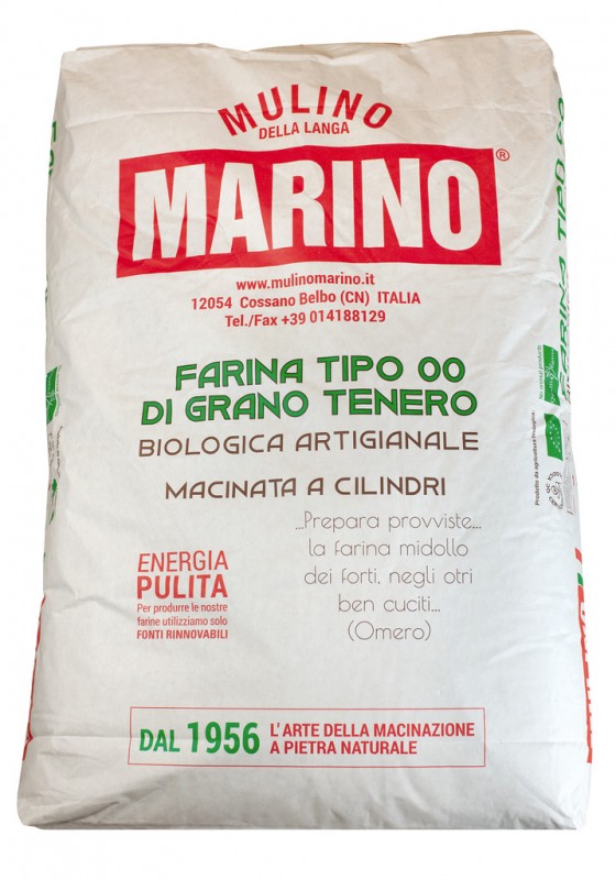 Maka pszenna miekka typ 00, ekologiczna, z mlyna kamiennego, do makaronow i pizzy, Mulino Marino - 25 kg - torba Maka pszenna miekka typ 00, ekologiczna, z mlyna kamiennego, do makaronow i pizzy, Mulino Marino - 25 kg - torba