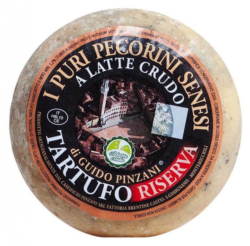 Toskanski ovcji sir s tartufima, odlezani, Pecorino Riserva al Tartufo, stagionatura 6 mjeseci, Pinzani - cca 1,5 kg - kg
