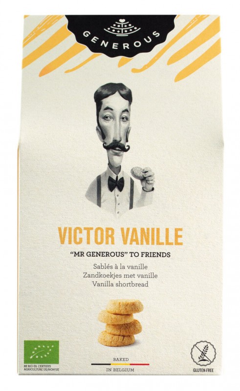 Victor Vanille, organik, glutensiz, vanilyali biskuvi, glutensiz, organik, comert - 120g - ambalaj