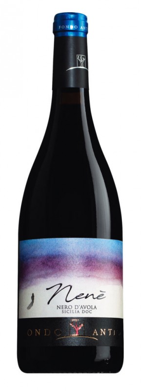 Nero d`Avola Sicilia DOC Nene, cervene vino, ocel, fondo antico - 0,75 l - Flasa Nero d`Avola Sicilia DOC Nene, cervene vino, ocel, fondo antico - 0,75 l - Flasa