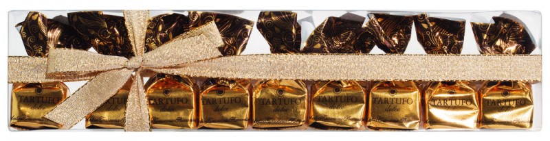 Tartufi dolci neri incarto oro, astuccio, fekete csokis szarvasgomba, 9 db-os ajandekcsomag, Antica Torroneria Piemontese - 125g - csomag