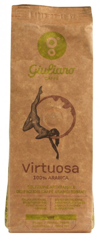 Virtuosa macinato, biji kopi bubuk, Giuliano - 250 gram - mengemas