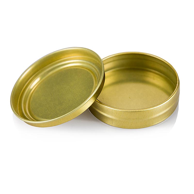 Plechovka na kaviar - zlata, nepotistena, bez gumy, Ø 5,5cm, na 80g kaviaru, 100% Chef - 1 kus - Volny