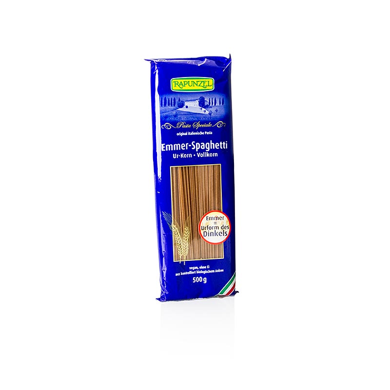 Roszpunka, makaron emmer - spaghetti, pelnoziarniste, organiczne - 500g - torba
