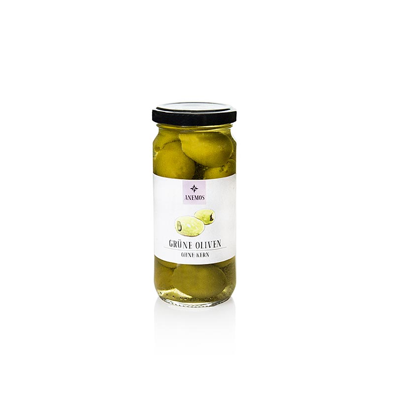 Yesil zeytin, cekirdegi cikarilmis, salamurada, ANEMOS - 227g - Bardak