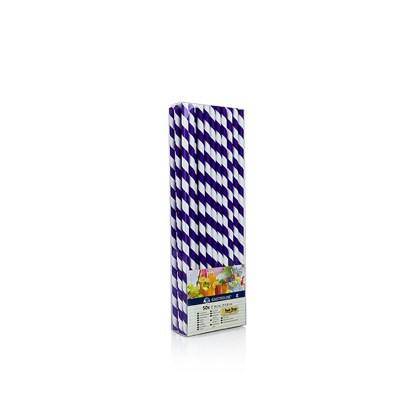 Jednorazowe papierowe slomki do napojow JUMBO w paski, fioletowo-biale, 25 cm - 50 sztuk - Pecherze