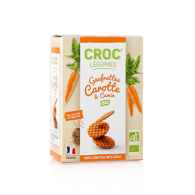 Bar snack Croc mahunarke - francuski Mini vafli s mrkvom i kuminom, organski - 40g - kutija