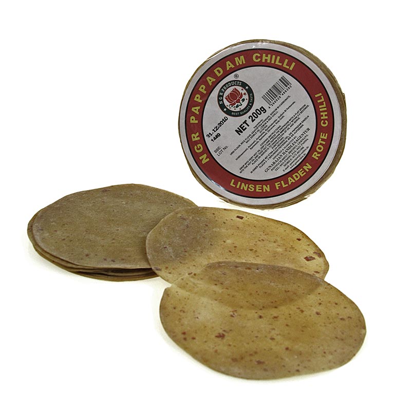 Pappadums, seasoned with red chillies, approx. Ø 15cm - 200 g, 12 pc - foil