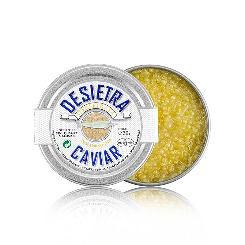 Kaviar Seleksi Desietra dari albino sterlet, Aquaculture Jerman - 30 gram - Bisa