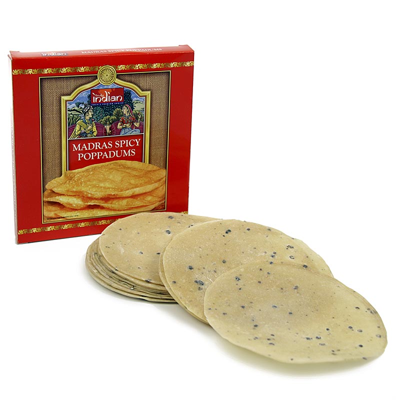 Pappadums, met zwarte peper, Ø 12 - 13 cm - 112 g, 12 st - Doos