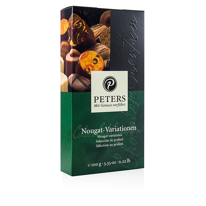Pralinek - nugat variaciok kevereke, 8 db, Peters - 100g, 8 db - doboz Pralinek - nugat variaciok kevereke, 8 db, Peters - 100g, 8 db - doboz